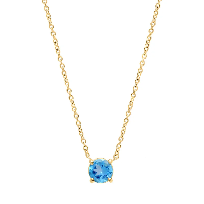 Ladies necklaces hypoallergenic metal -Blue topaz round cut necklace