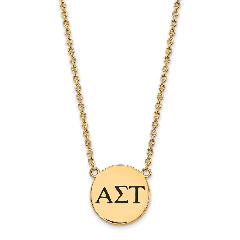 Ladies necklaces with fish pendants -14K Plated Silver Alpha Sigma Tau Large Enamel Greek Letters Necklace