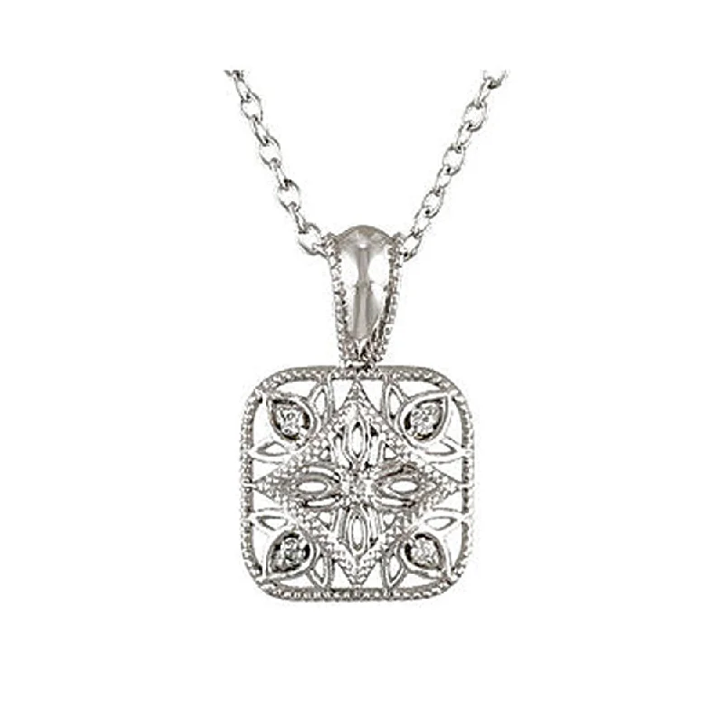 Ladies necklaces with fish pendants -Vintage Style Diamond Square Necklace in Sterling Silver