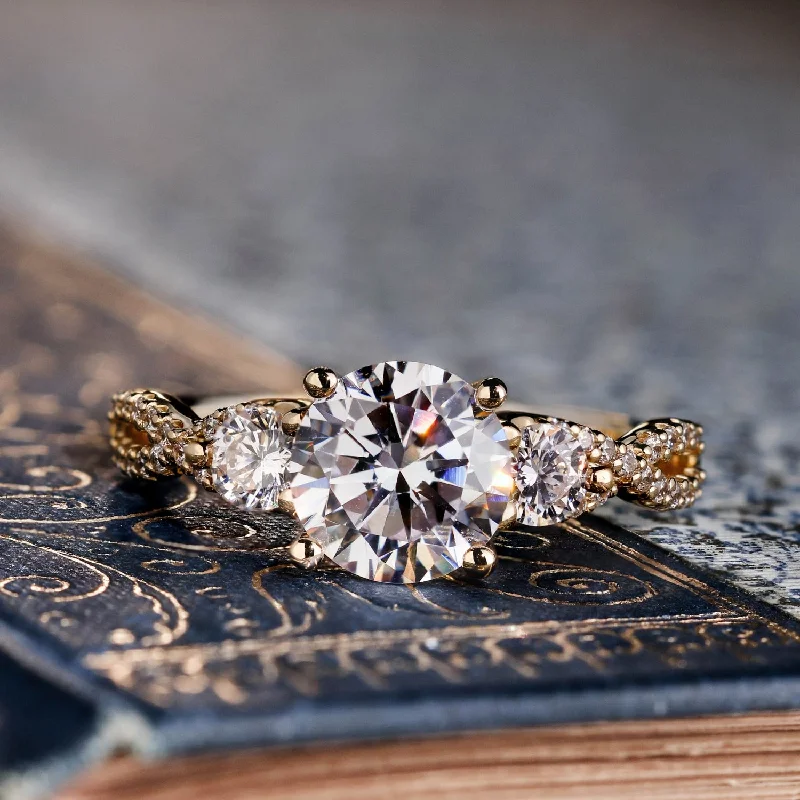 engagement-luxury-rose-gold-ring-The Elodie - Three Stone Round Twisted Diamond Engagement Ring