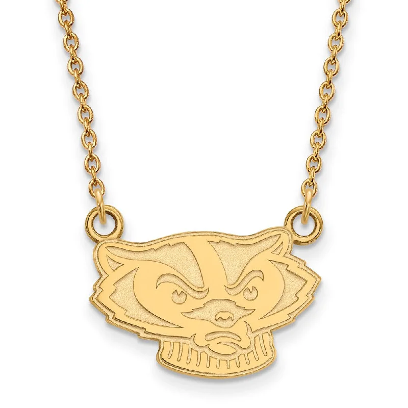 Ladies necklaces thin chains -14k Yellow Gold U of Wisconsin Small Badger Pendant Necklace