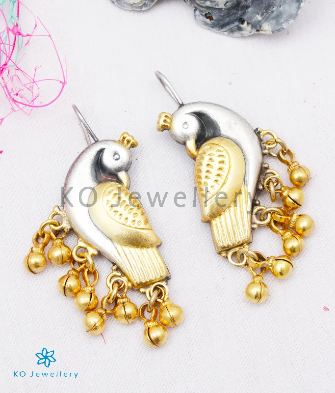 ladies-bridal-gold-earrings-The Kira Silver Parrot Earrings(Two-tone)