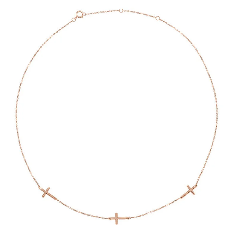 Ladies necklaces for birthdays -14k Yellow, White or Rose Gold 3 Station Sideways Cross Necklace