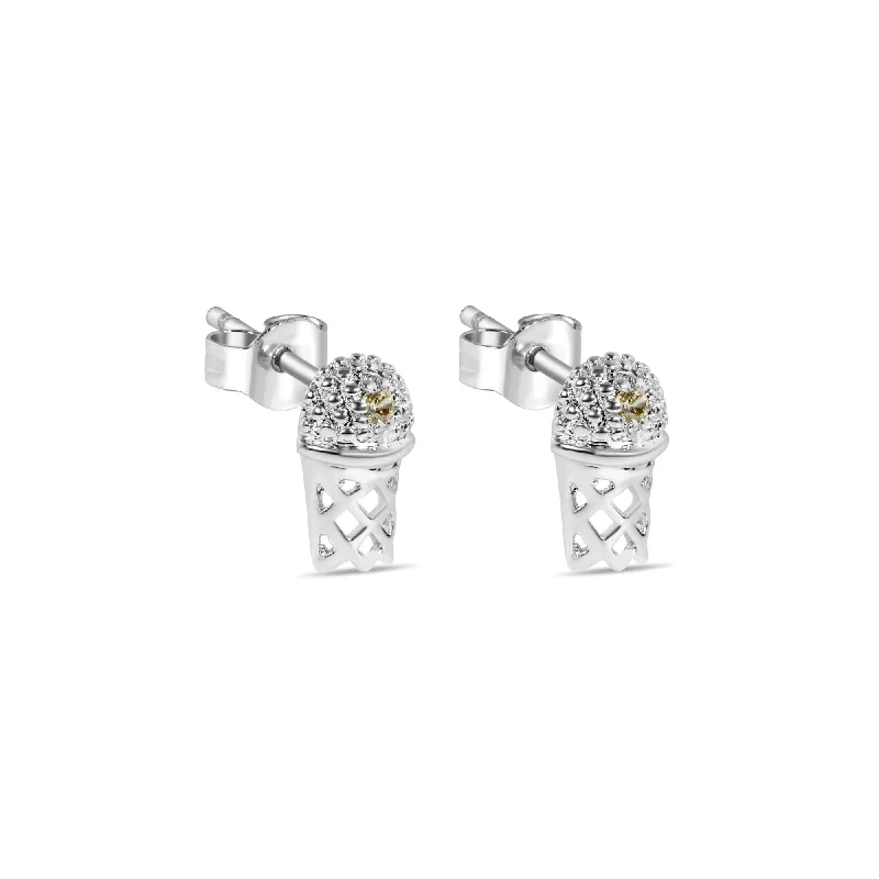 ladies-unique-rose-gold-earrings-Final Price-Rhodium Plated 925 Sterling Silver Small Basketball Rim YLW CZ Earrings - STEM134-YL