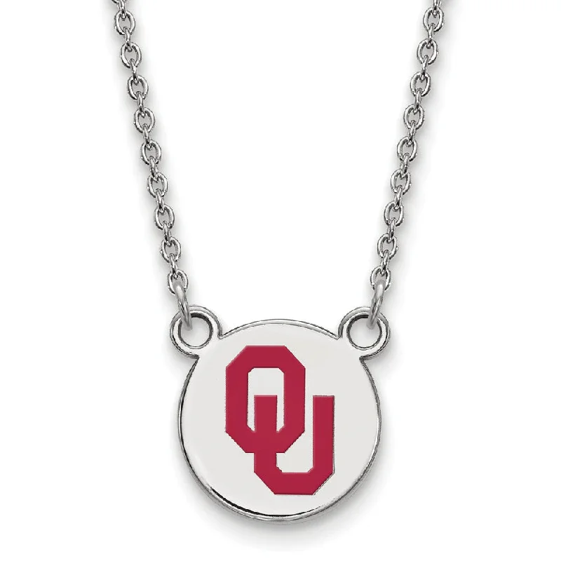 Ladies necklaces for free spirits -Sterling Silver Oklahoma OU Small Enamel Disc Pendant Necklace