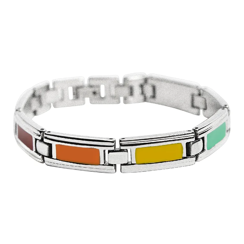 Ladies bracelets with halo charms -Stainless Steel Enamel Rainbow Colors Bracelet / GPB8058