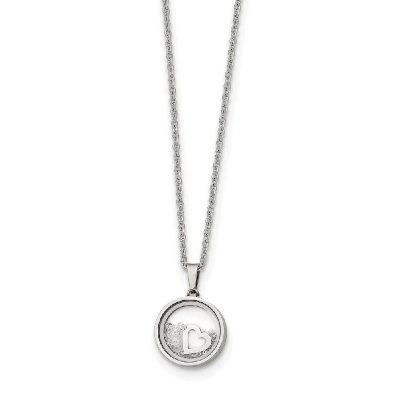 Ladies necklaces trendy fashion -Stainless Steel & Crystal 12mm Round Floating Heart Necklace, 16-18 In