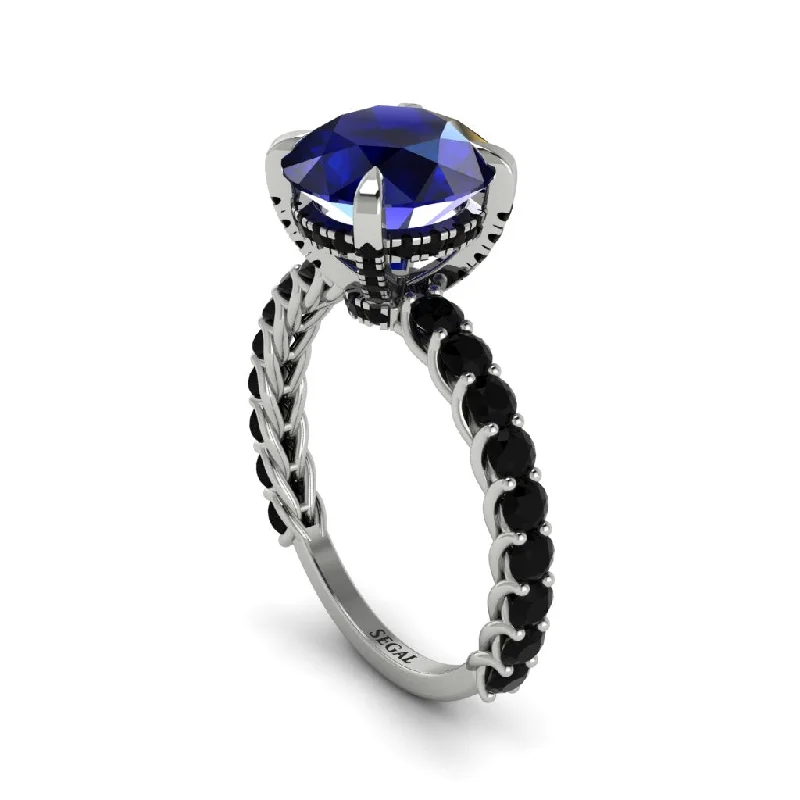 engagement-wedding-pearl-ring-Sapphire Twisted Band Halo Engagement Ring - Avianna No. 45