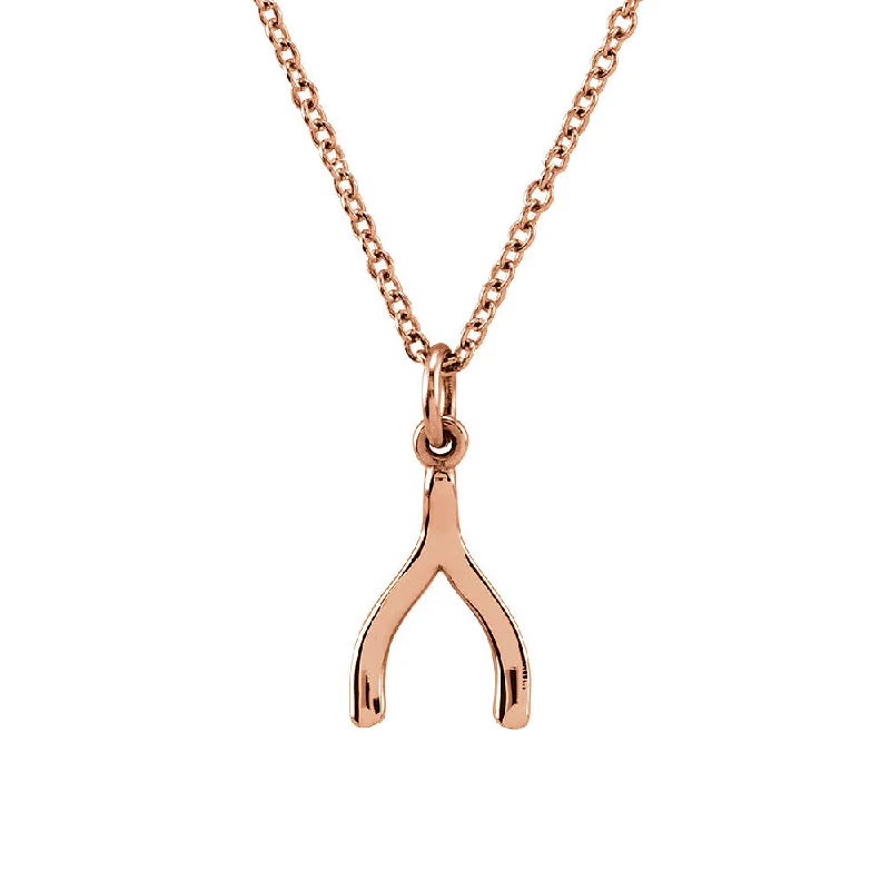 Ladies necklaces with amazonite -Tiny Wishbone Necklace in 14k Rose Gold, 18 Inch