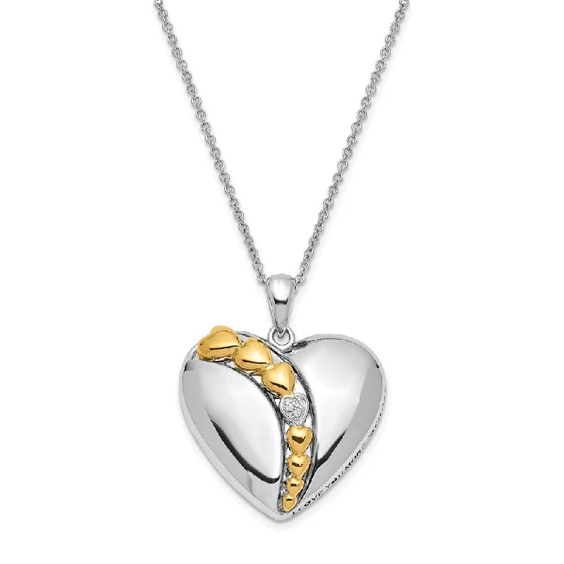 Ladies necklaces for teachers -Rhodium & Gold Tone Plated Sterling Silver & CZ Heart Necklace, 18 In.