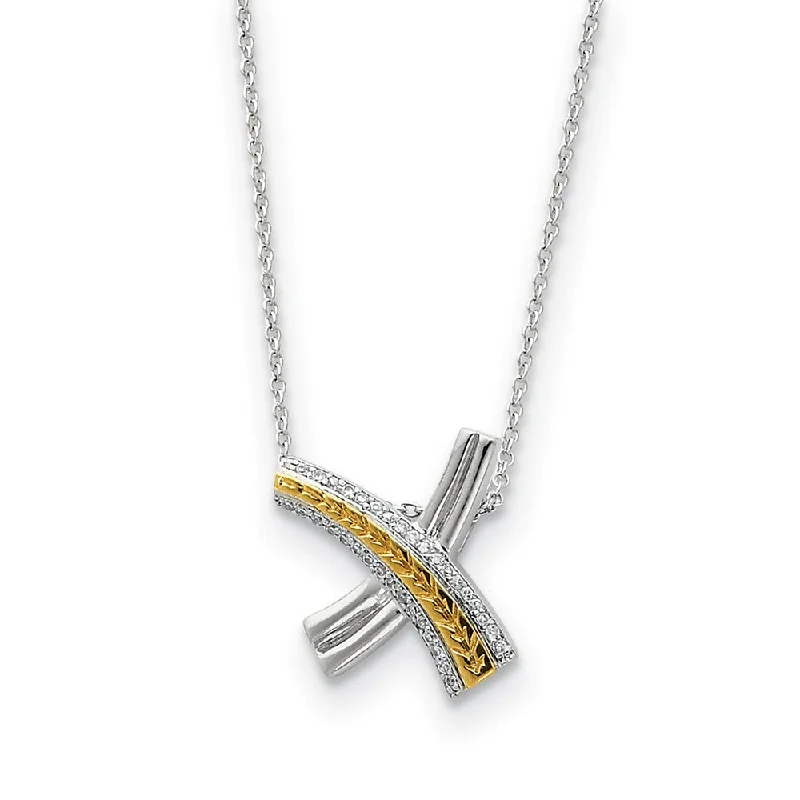 Ladies necklaces lightweight wear -Rhodium & Gold Tone Plated Silver Sealed with a Kiss Necklace, 18 Inch