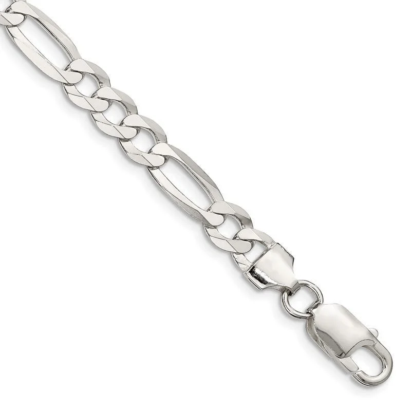 Ladies bracelets for makers -Sterling Silver 7.5mm Lightweight Flat Figaro Chain Bracelet