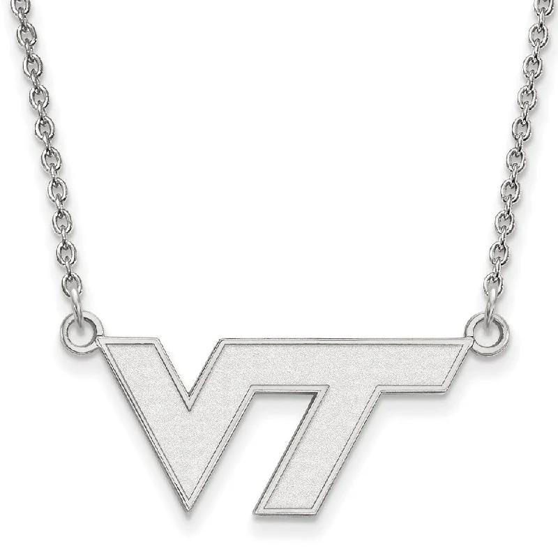 Ladies necklaces with gemstones -Sterling Silver Virginia Tech Small 'VT' Pendant Necklace