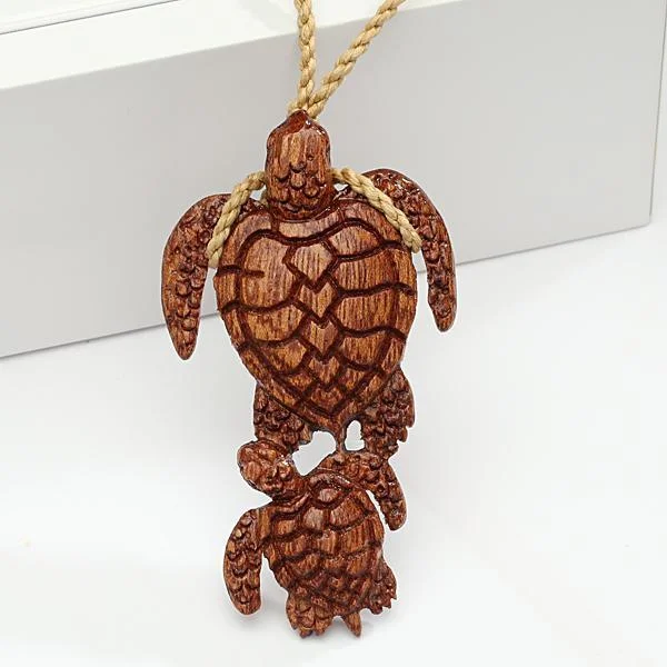 Ladies necklaces sleek strands -33x58mm Koa Wood Mom-baby Turtle Necklace Brown Cord