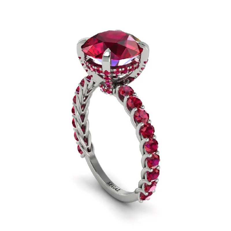 engagement-modern-silver-ring-Ruby Twisted Band Halo Engagement Ring - Avianna No. 57