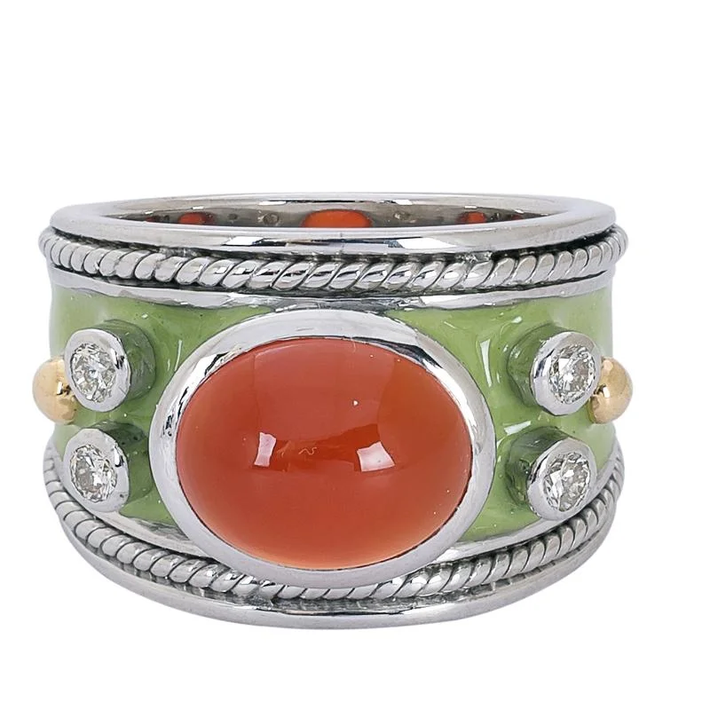 ladies-gold-modern-rings-Ring- Cornelian and Diamond (Enamel)  (24PM)