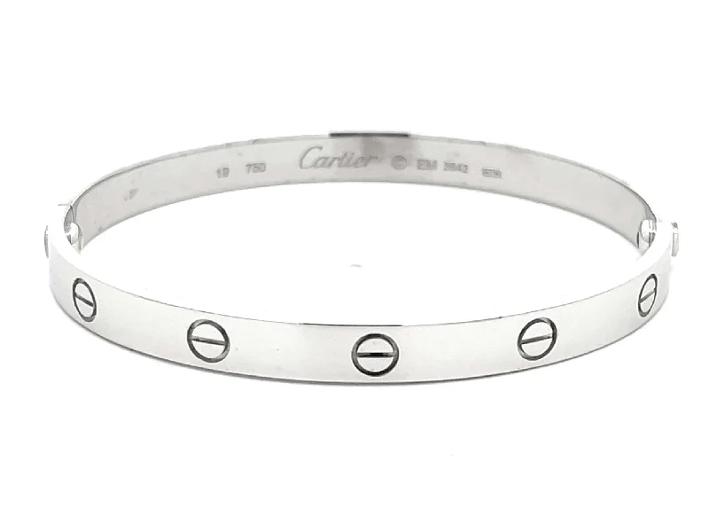 Ladies bracelets with flare charms -Cartier Love Bracelet in 18K White Gold Size 19