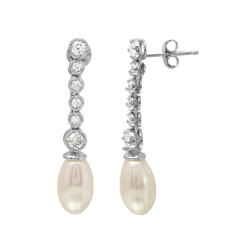 ladies-elegant-rose-gold-earrings-Rhodium Plated 925 Sterling Silver Bubble Dangling Earrings with Fresh Water Pearl - BGE00513