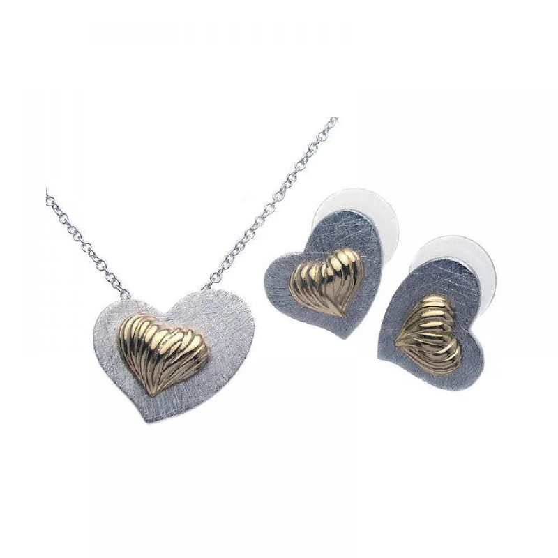 ladies-vintage-hoop-earrings-Clearance-Silver 925 Rhodium and Gold Plated Matte Finish Shell Heart Stud Earring and Necklace Set - BGS00095