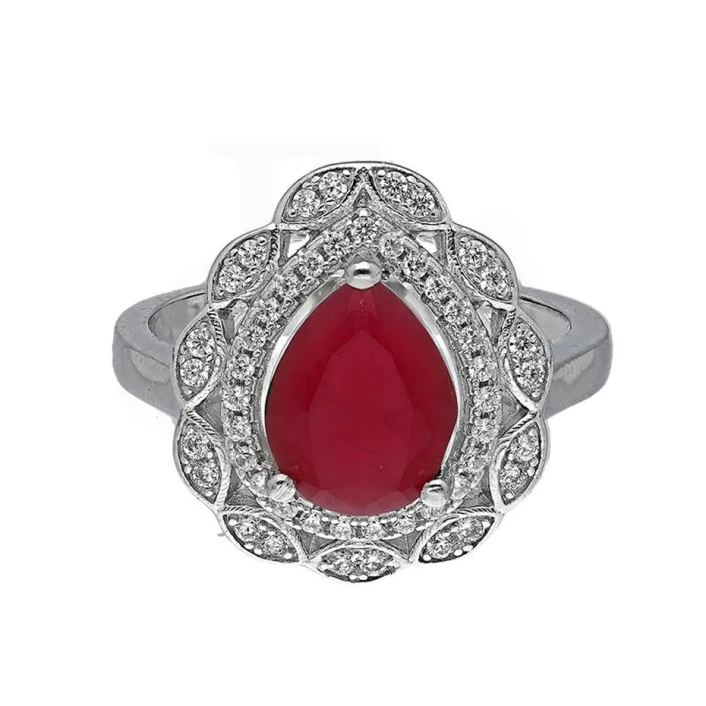 ladies-marquise-cut-platinum-rings-Sterling Silver 925 Red Pear Shaped Solitaire Ring - FKJRNSL3509