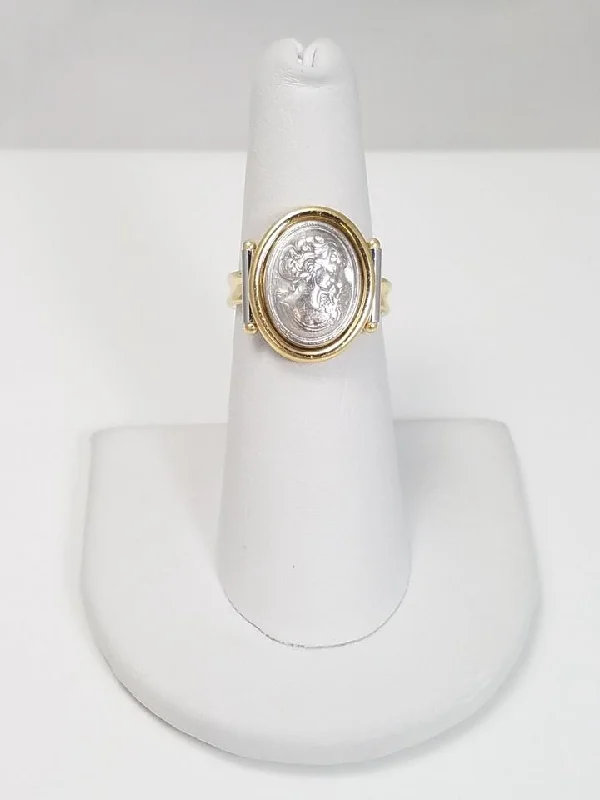 ladies-three-stone-diamond-rings-Cameo Repousse Ring in Platinum/18k Gold