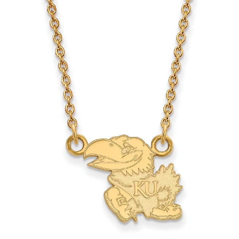 Ladies necklaces artistic strands -14k Gold Plated Silver U of Kansas Small Jayhawk Pendant Necklace