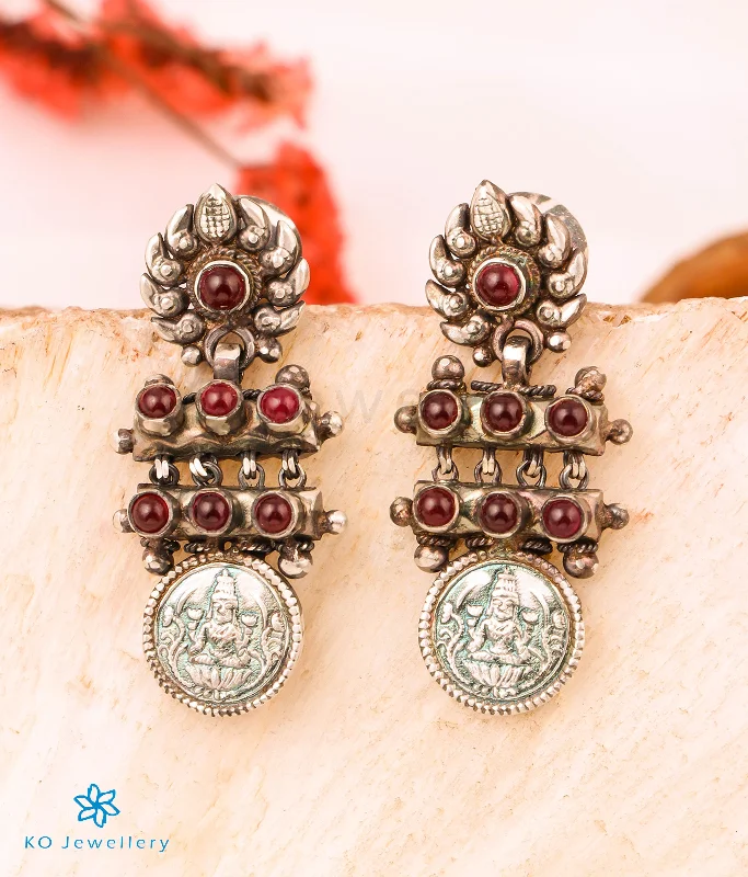 ladies-silver-pearl-earrings-The Paramaa Antique Silver Lakshmi Coin Earrings (Oxidised)