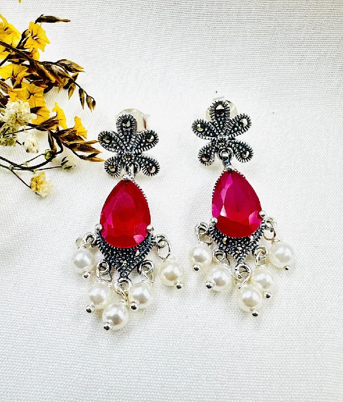 ladies-custom-diamond-earrings-The Silver Marcasite Earrings (Red)