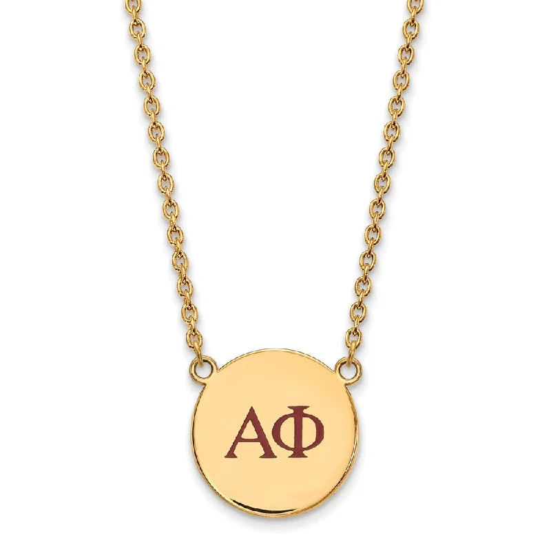 Ladies necklaces with fox pendants -14K Plated Silver Alpha Phi Large Red Enamel Greek Letters Necklace