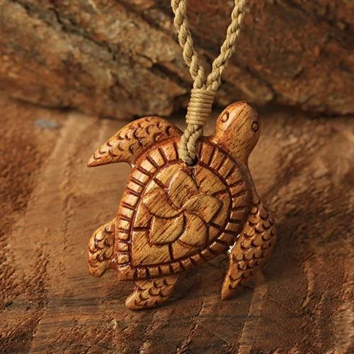 Ladies necklaces with shungite -Natural Koa Wood Turtle Necklace