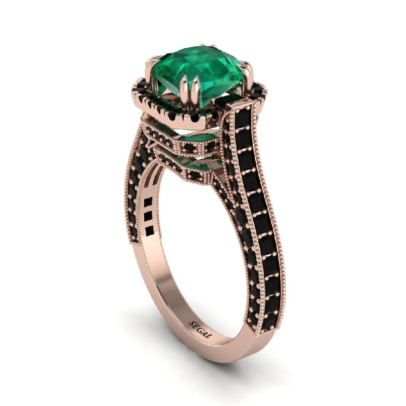 engagement-wedding-silver-ring-Emerald Three Halo Milgrain Engagement Ring - Mira No. 35