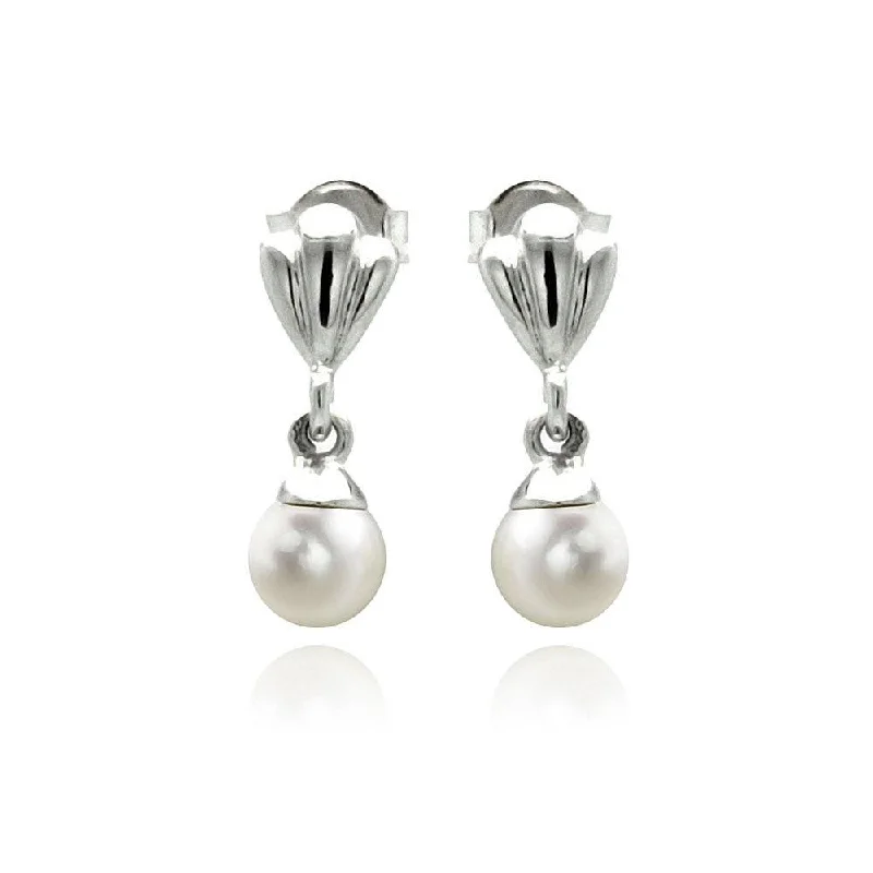 ladies-statement-rose-gold-earrings-Silver 925 Rhodium Plated Synthetic Pearl Dangling Stud Earrings - STE00888