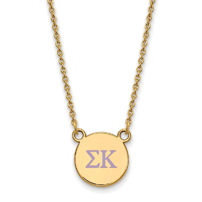 Ladies necklaces with wolf pendants -14K Plated Silver Sigma Kappa Small Pink Enamel Greek Necklace