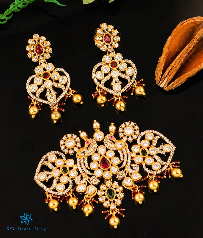 ladies-handmade-gold-earrings-The Ojayit Silver Peacock Choker Necklace & Earrings