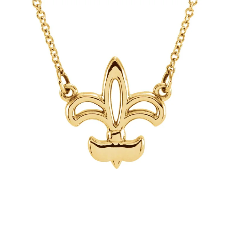 Ladies necklaces with emeralds -Polished Fleur De Lis Necklace in 14k Yellow Gold, 16 Inch