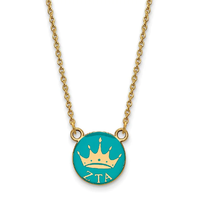 Ladies necklaces brushed metal -14K Plated Silver Zeta Tau Alpha Small Enamel Logo Necklace