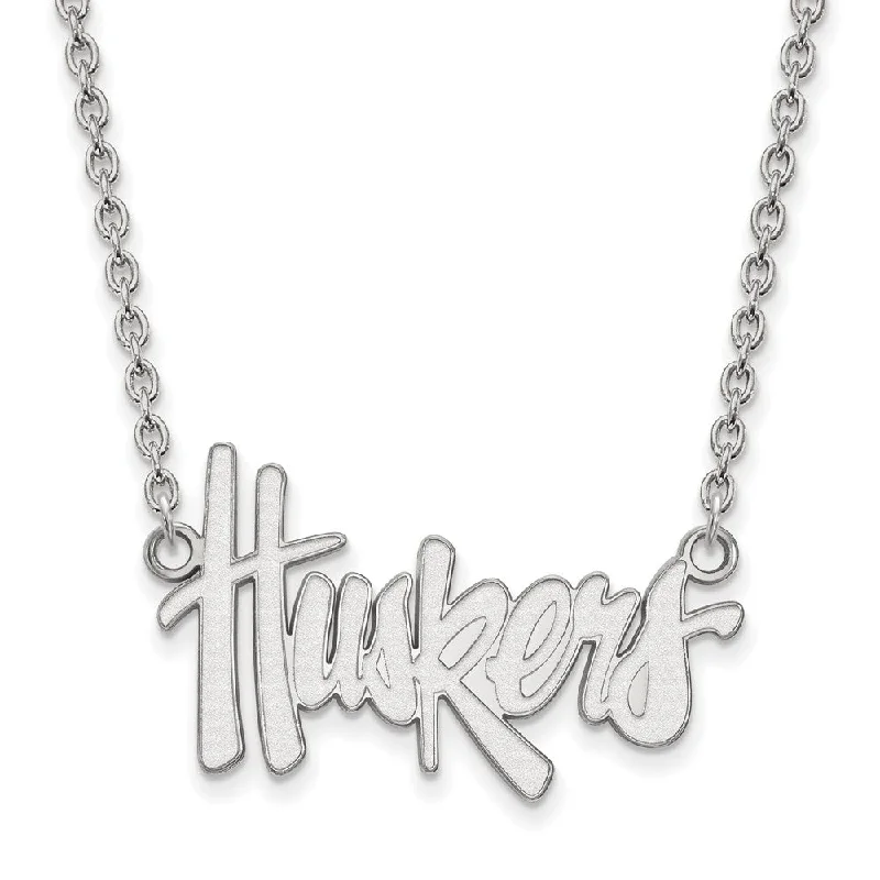 Ladies necklaces modern designs -10k White Gold U of Nebraska Huskers Pendant Necklace