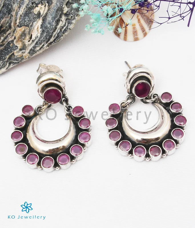 ladies-ethnic-hoop-earrings-The Aishwarya Silver Gemstone Earrings (Red)