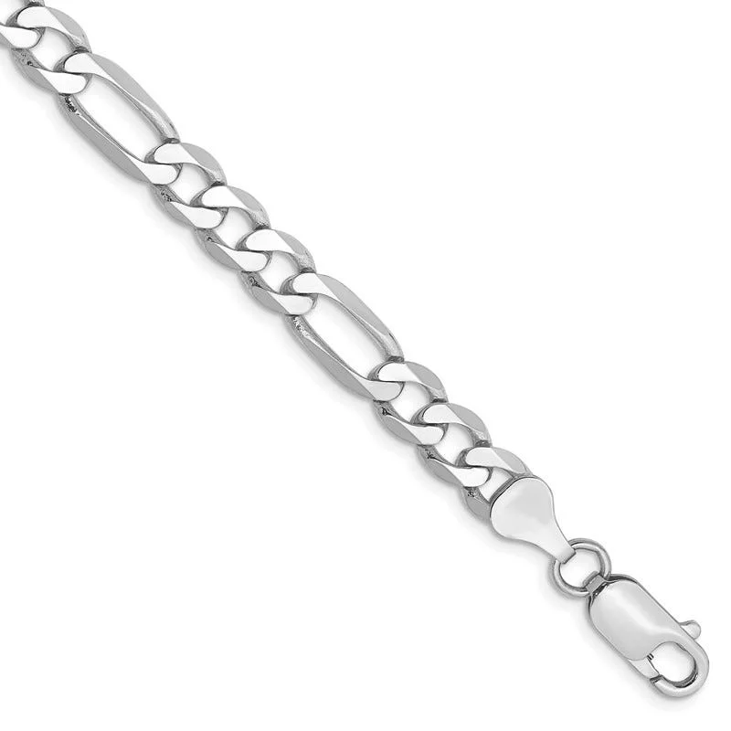 Ladies bracelets for memorable moments -14K White Gold 9 inch 6mm Flat Figaro with Lobster Clasp Chain Bracelet