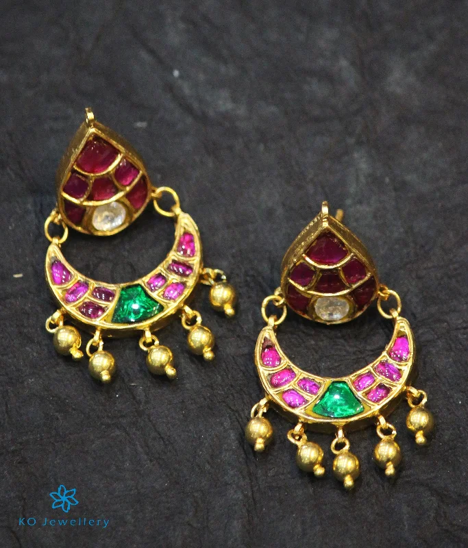 ladies-trendy-rose-gold-earrings-The Mehreen Silver Kundan Chand-Bali Earrings