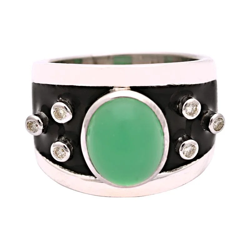 ladies-handmade-sapphire-rings-Ring-Chrysoprase and Diamond (Enamel)  (156LS)