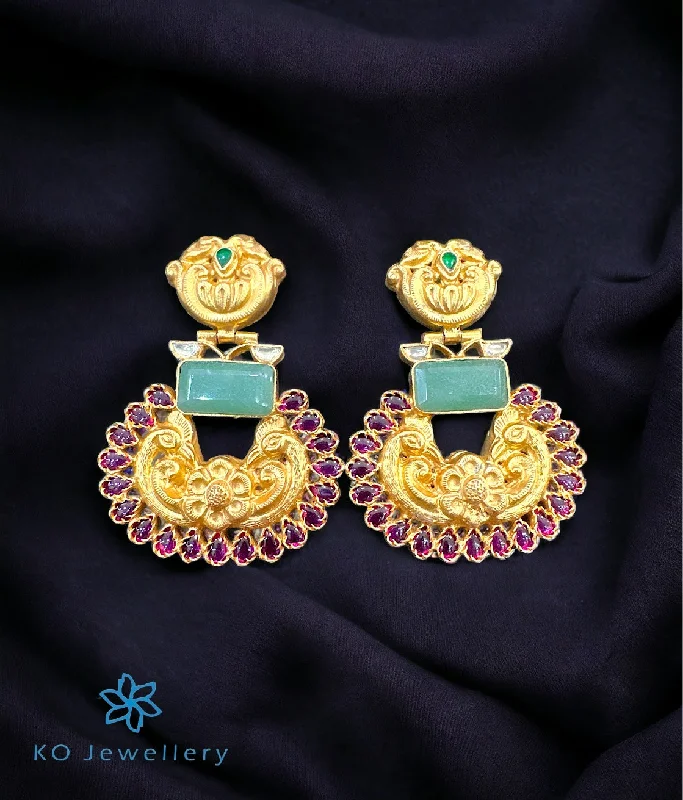 ladies-diamond-pearl-earrings-The Silver Peacock Kundan Earrings