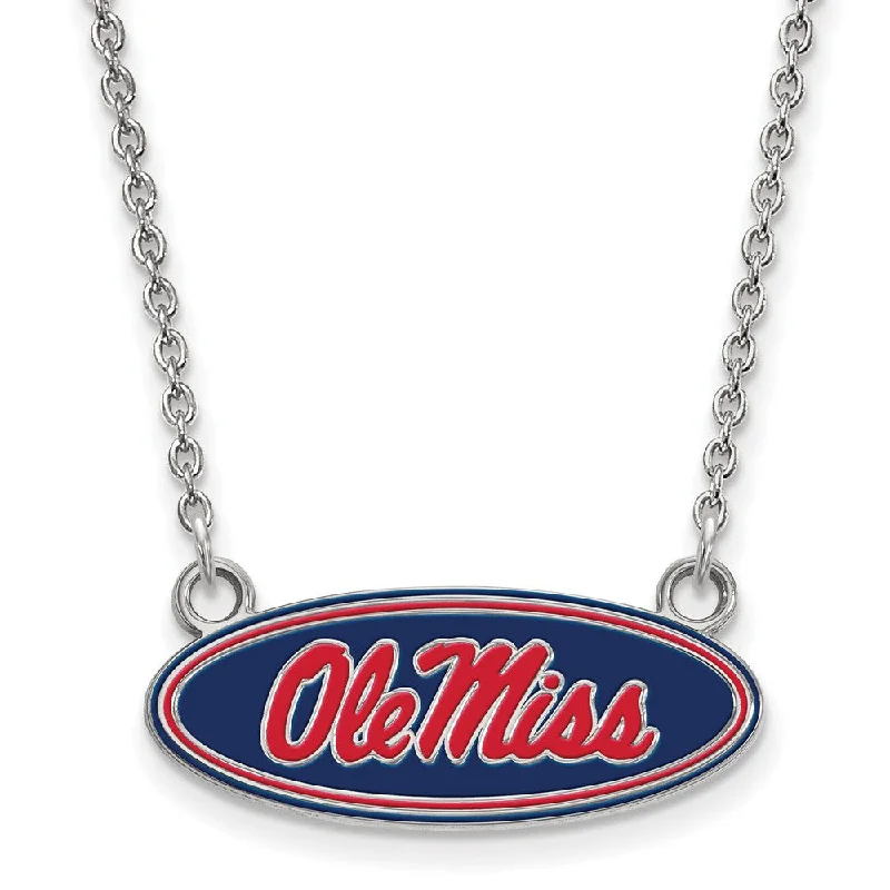 Ladies necklaces intricate designs -Sterling Silver U of Mississippi Small Enamel Ole Miss Necklace