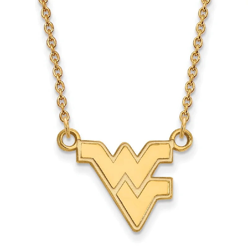 Ladies necklaces shiny finish -14k Yellow Gold West Virginia U Small Pendant Necklace