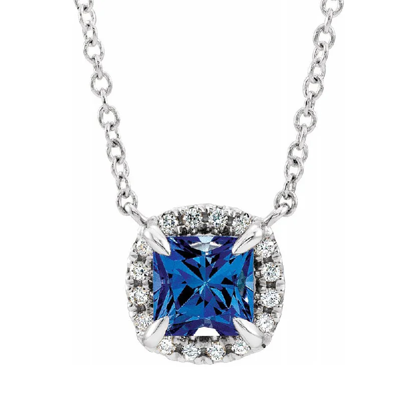 Ladies necklaces with black tourmaline -14K White Gold 3mm Square Tanzanite & .05 CTW Diamond Necklace, 18 In