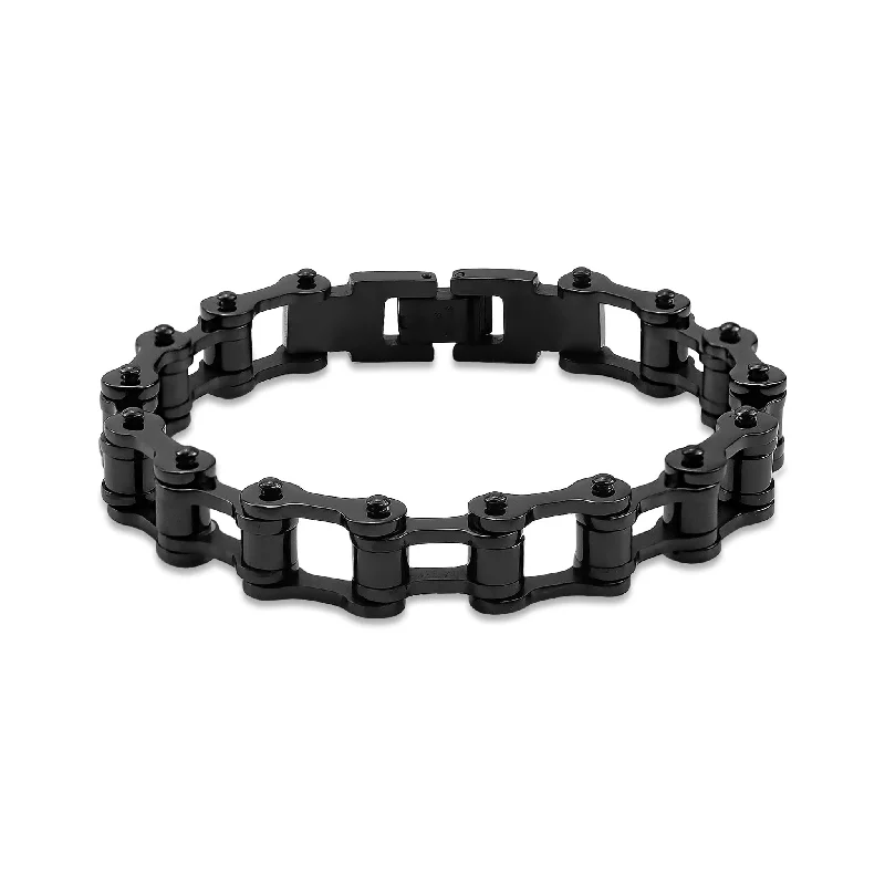 Ladies bracelets elaborate designs -Stainless Steel Black Bike Chain Bracelet / BRJ9023