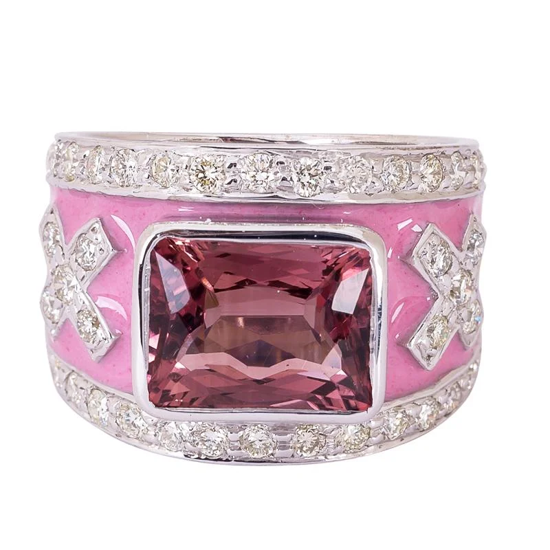 ladies-gold-vintage-rings-Ring- Rubellite and Diamond (Enamel)  (265IS)