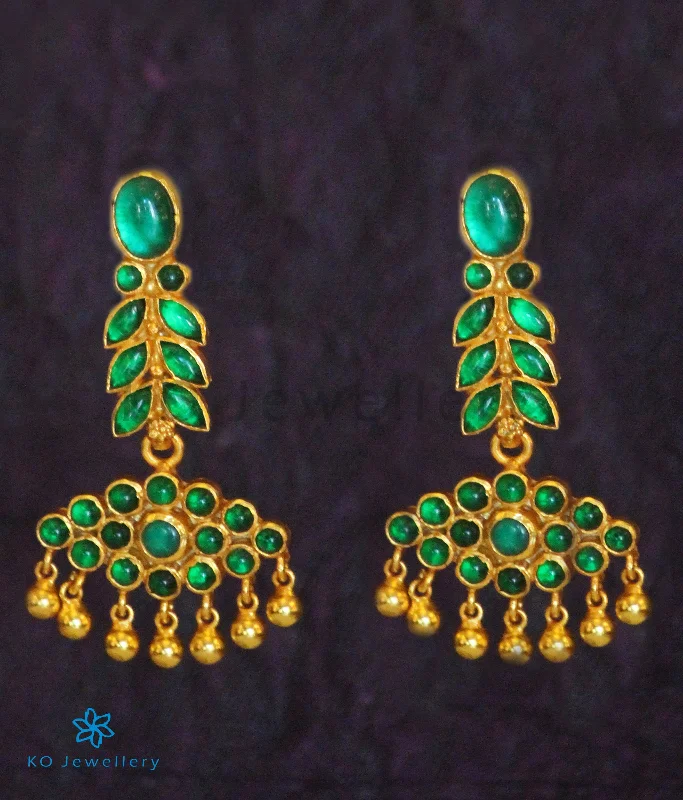 ladies-gemstone-drop-earrings-The Varsha Silver Kempu Earrings (Green)