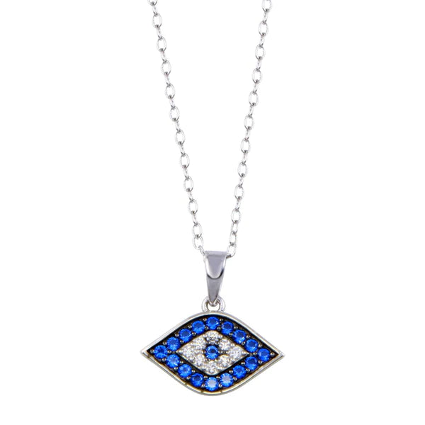 Ladies necklaces for art shows -Silver 925 Rhodium Plated Evil Eye Blue and Clear CZ Necklace