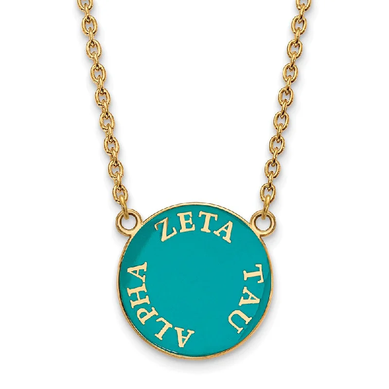 Ladies necklaces with elephant pendants -14K Plated Silver Zeta Tau Alpha Large Enamel Disc Necklace